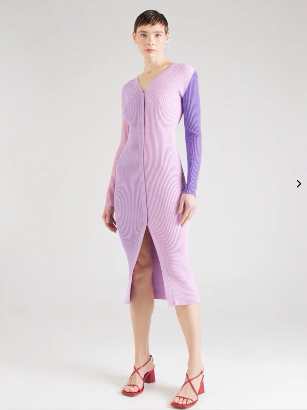 Staud Shoko Rib Knit Sweater Colorblock Lavender Purple Midi Dress